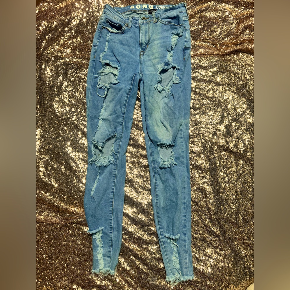 SONG curvy high rise skinny light denim Distressed Jeans